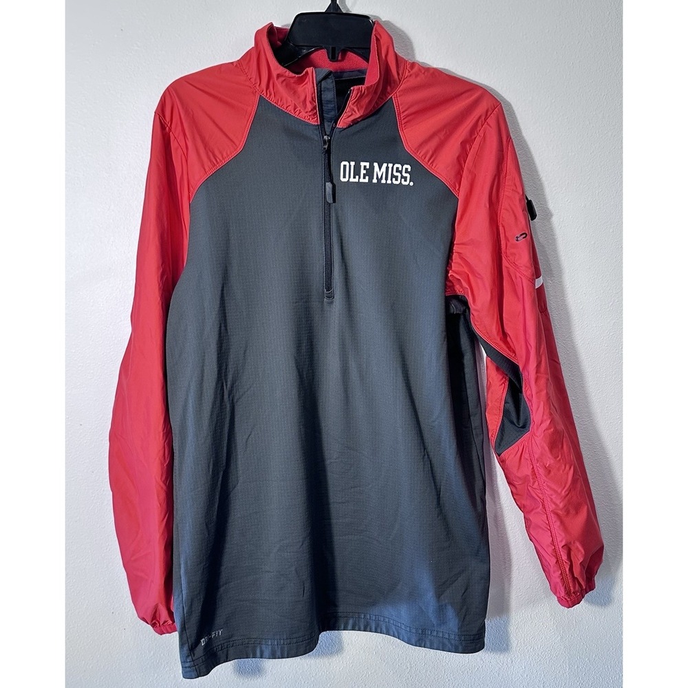 Ole Miss Rebels Nike Swoosh Windbreaker Jacket 1/4 Zip Pullover Mens Small Red